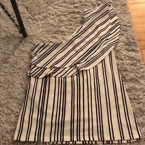 H&M striped one-shoulder ruffle tank top XS
